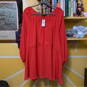 NWT Lane Bryant Coral Boho Peasant Tunic Long Sleeve Blouse Size 26/28